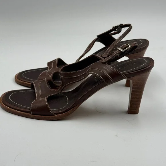 Banana Republic Leather Heeled Sandals Brown Slingback T Strap Women's 5.5M Y2K - Picture 3 of 5